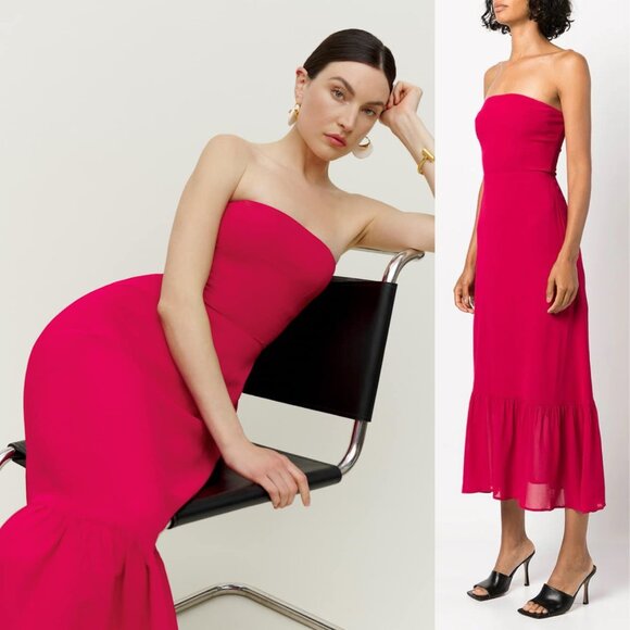 NWOT Reformation Arta Dress Strapless Midi – Rhubarb Red (Size 0, NWOT) - Picture 1 of 12